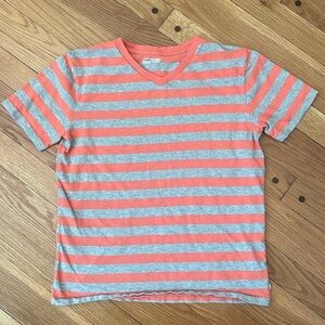 GAP Kids Boy L 10 Orange Grey Stripe Short Sleeve V-Neck T-Shirt